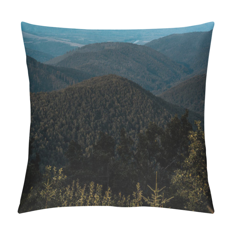 Personality  Green Trees Near Mountain Valley Against Sky  Pillow Covers