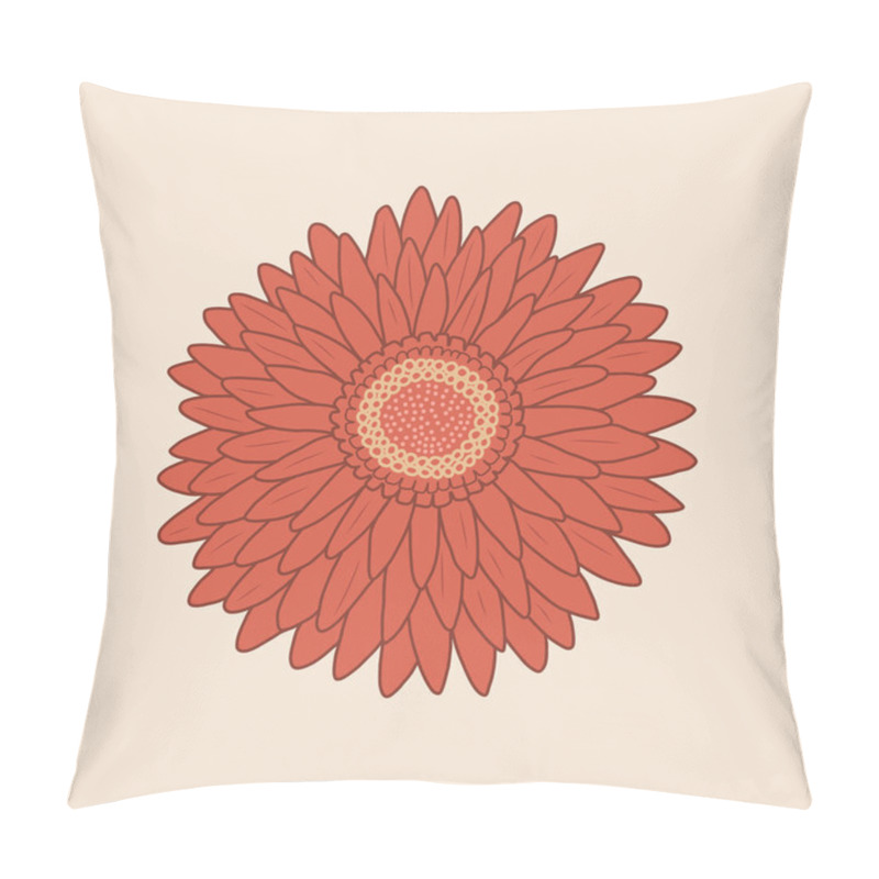 Personality  Flower Vector Illustration. Red Chrysanthemum Bloom With Detailed Petals On Pastel Beige Background. Decorative Modern Botanical Design For Print, Floral Home Decor, Card In Flat Minimalist Style Pillow Covers