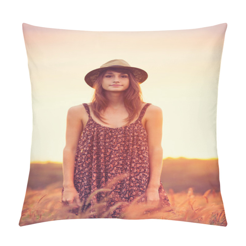 Personality  Happy Woman In Field Pillow Covers