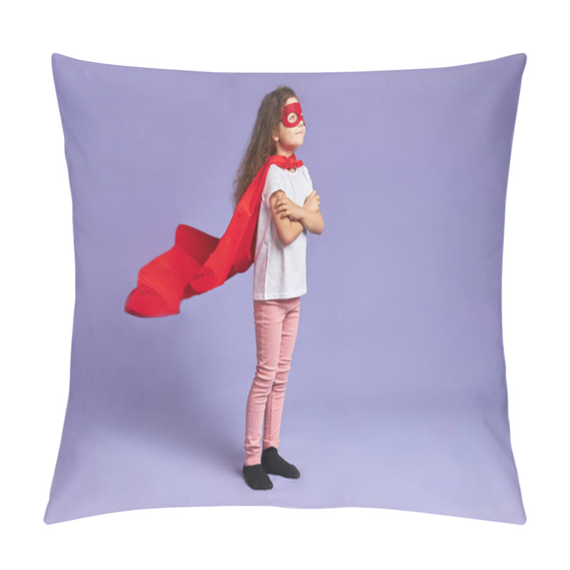 Personality  Portrait Of Little Girl With Fluttering Cloak Pillow Covers