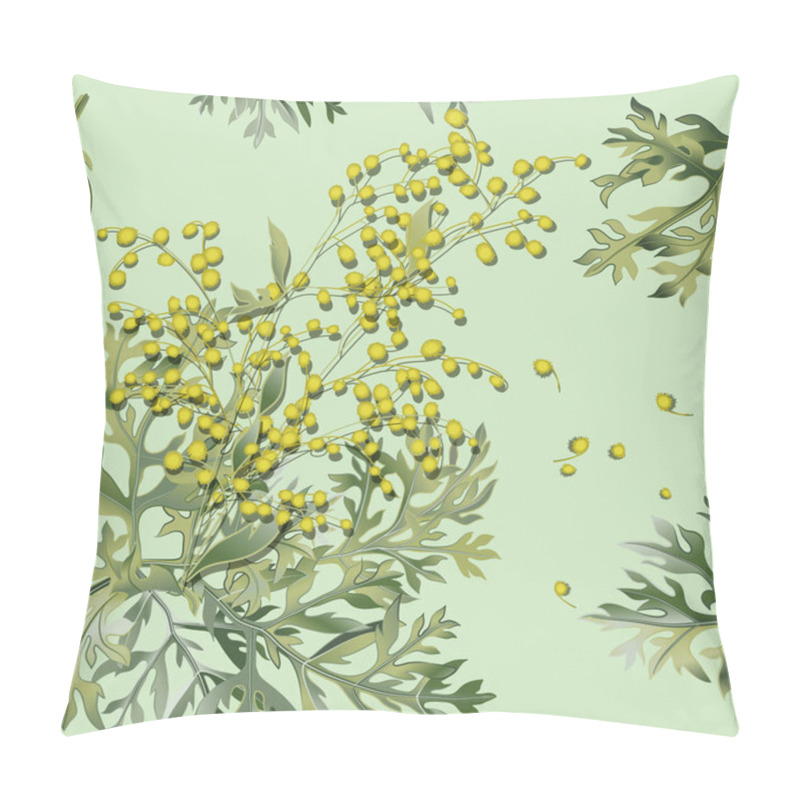 Personality  Seamless Pattern Of Wormwood. Artemisia Absinthium. Wormwood Branch, Wormwood Flowers And Leaves. Pillow Covers