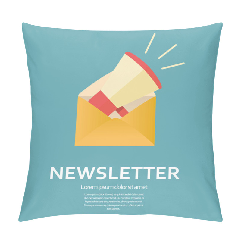 Personality  Newsletter Flat Design Icon. Megaphone In An Envelope For Business E-mail Template. Promotional Announcement Symbol. Pillow Covers