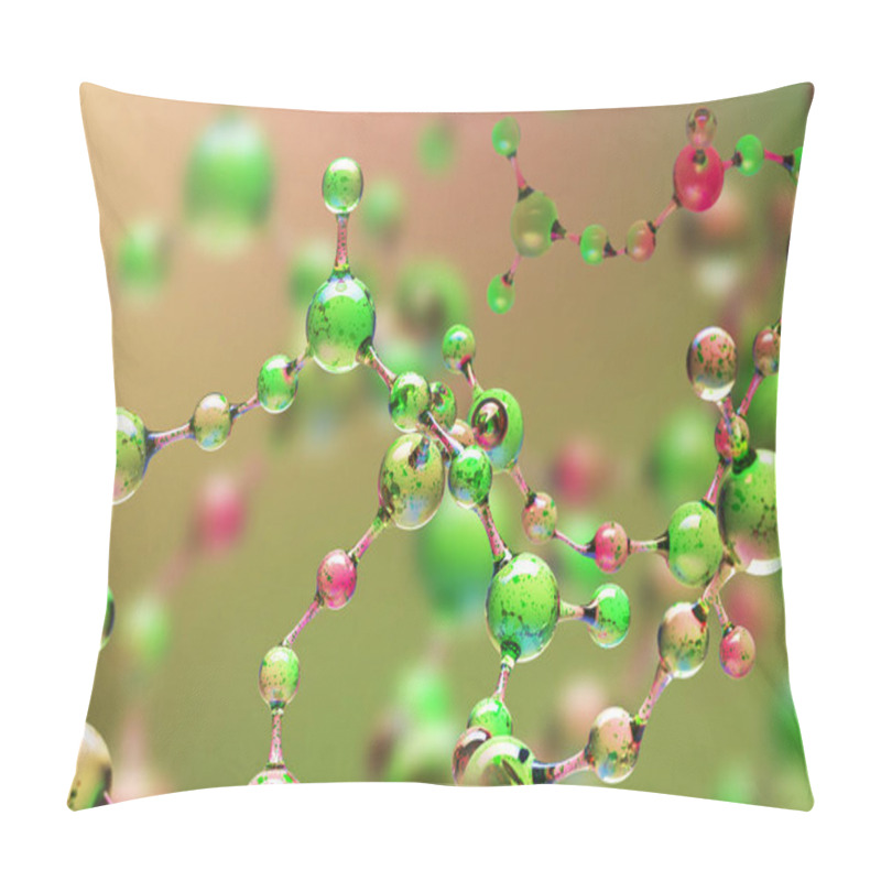 Personality  Transparent Green And Red Abstract Molecule Model Over Blurred Green And Red Molecule Background. Concept Of Science, Chemistry, Medicine And Microscopic Research. 3d Rendering Copy Space Pillow Covers