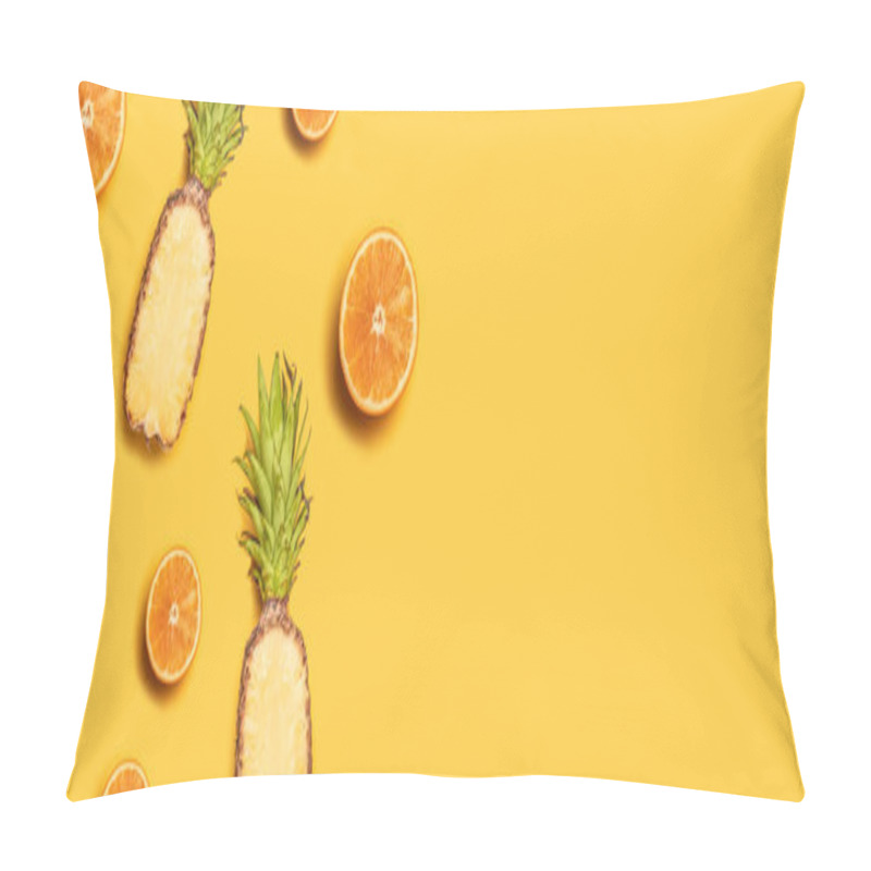 Personality  Tropical Fruit Flat Lay With Pineapple, Oranges, Lemon And Coconut On A Pastel Background. Pillow Covers