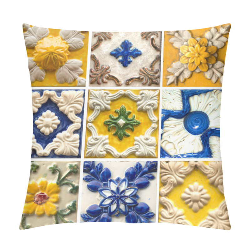 Personality  Photograph Of Traditional Portuguese Tiles In Blue And Yellow With Relief Pillow Covers