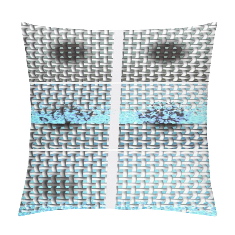 Personality  Cloth Washing Stain Removal And Bleaching Process. Compare The Effect Of Different Laundry Detergents, Washing Powders, Or Stain Removers. 3D Rendered Step-by-step Illustrations Set. White Textile Threads Interweave At The Gradient Blue Background. Pillow Covers