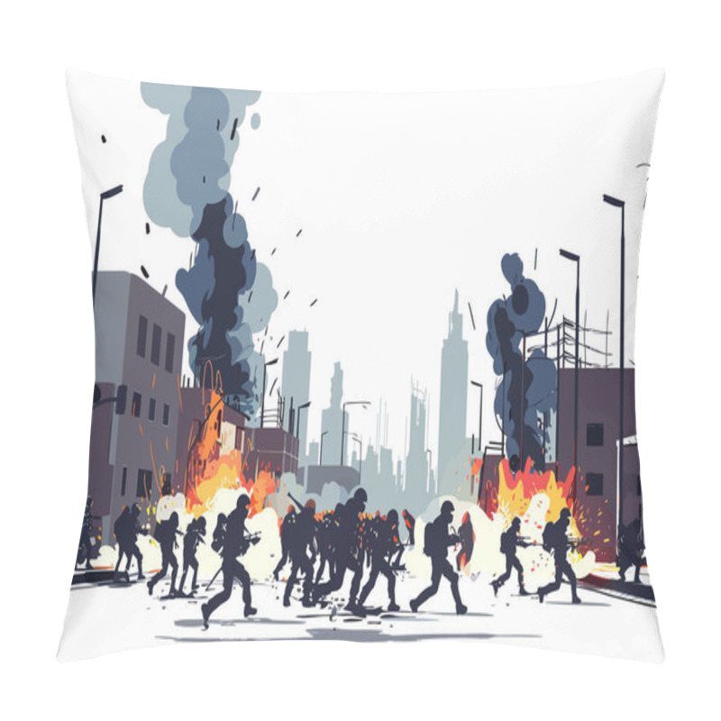 Personality  Riots On Street Stock Image Isolated Vector Style Pillow Covers