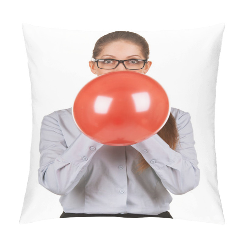 Personality  Girl Inflating A Large Red Balloon Pillow Covers