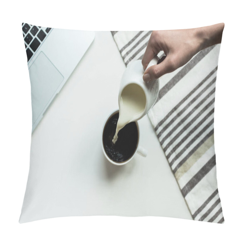 Personality  Pouring Milk Into Cup Of Black Coffee  Pillow Covers