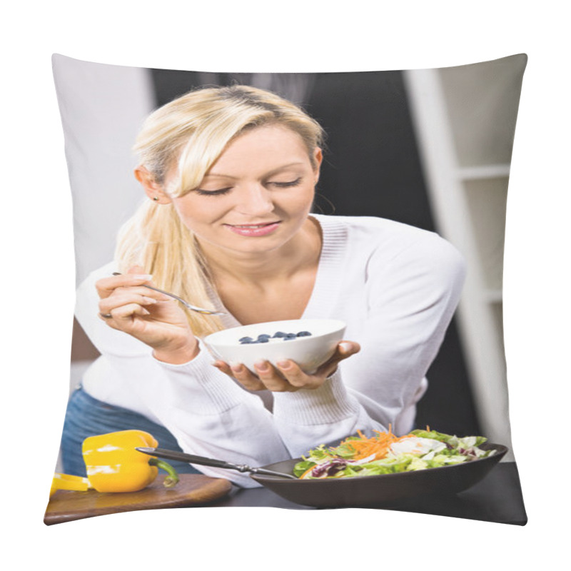 Personality  Woman With Yogurt Bowl Pillow Covers