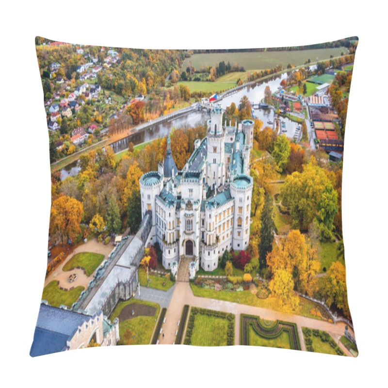 Personality  Castle Hluboka Nad Vltavou Is One Of The Most Beautiful Castles In Czech Republic. Castle Hluboka Nad Vltavou In Autumn With Red Foliage, Czechia. Colorful Autumn View Of Hluboka Nad Vltavou Castle. Pillow Covers