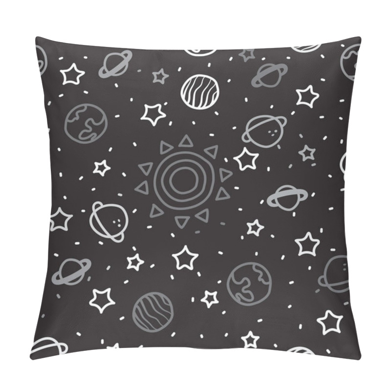 Personality  Sun, Planet Earth And Stars From Space On Black Pattern Background. Cosmic Planet Seamless Pattern. Pillow Covers