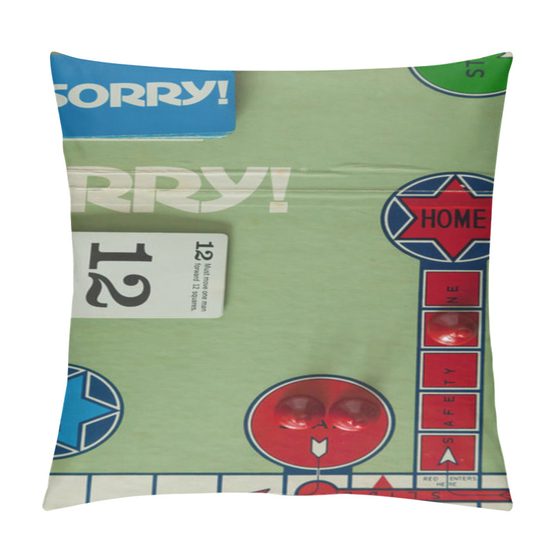 Personality  WOODBRIDGE, NEW JERSEY - October 9, 2018: Details Of A Circa 1980s Board Game Of Sorry Are Shown Pillow Covers