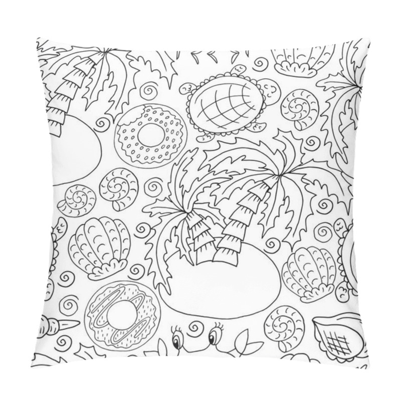 Personality  Vector Seamless Pattern In Hand Draw Style. Liner Illustration. Pattern, Background On The Marine Theme. Palm Trees, Turtles Pillow Covers