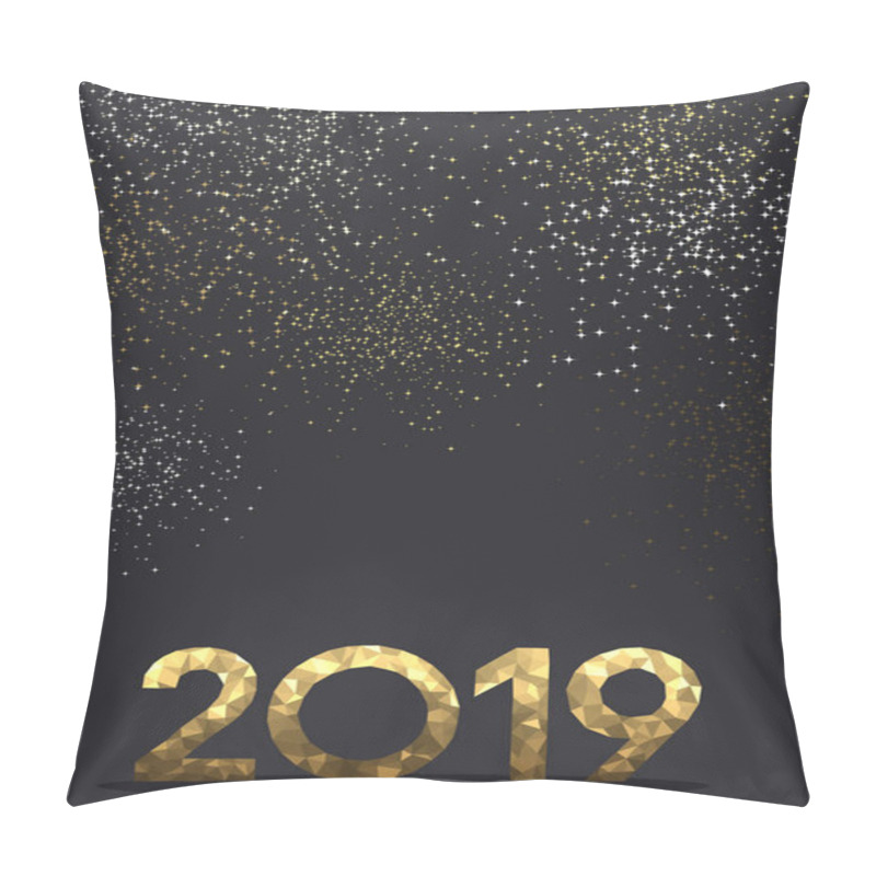 Personality  Grey 2019 New Year Background With Gold Gradient Mosaic Figures. Christmas Greeting Card Or Poster Template. Vector Illustration. Pillow Covers