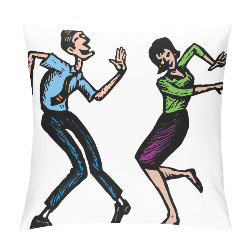 Personality  Woodcut Illustration Of Man And Woman Dancing Pillow Covers