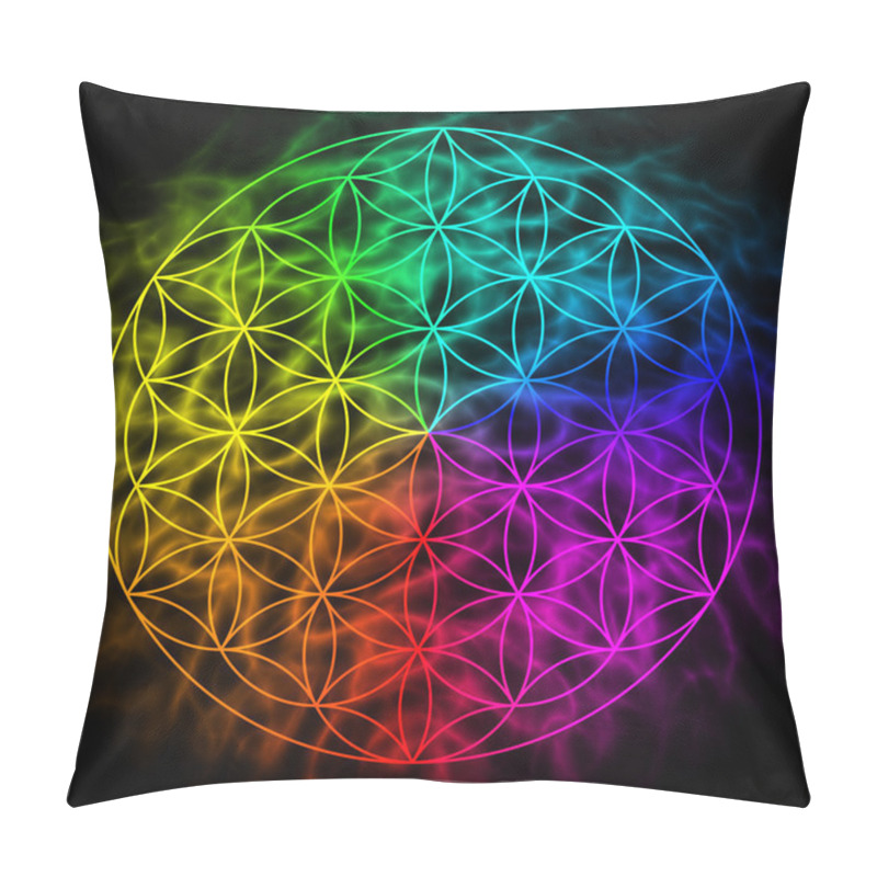 Personality  Rainbow Flower Of Life With Aura Pillow Covers