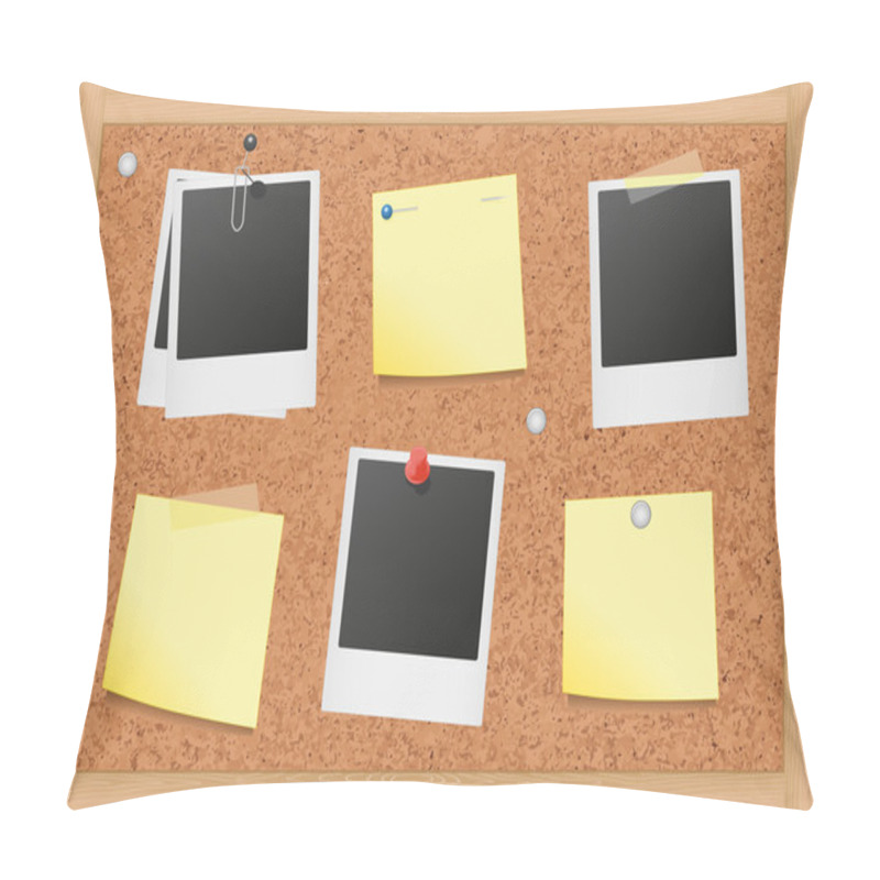 Personality  Vector Illustration Of A Cork Bulletin Board With Notes And Photos. Pillow Covers