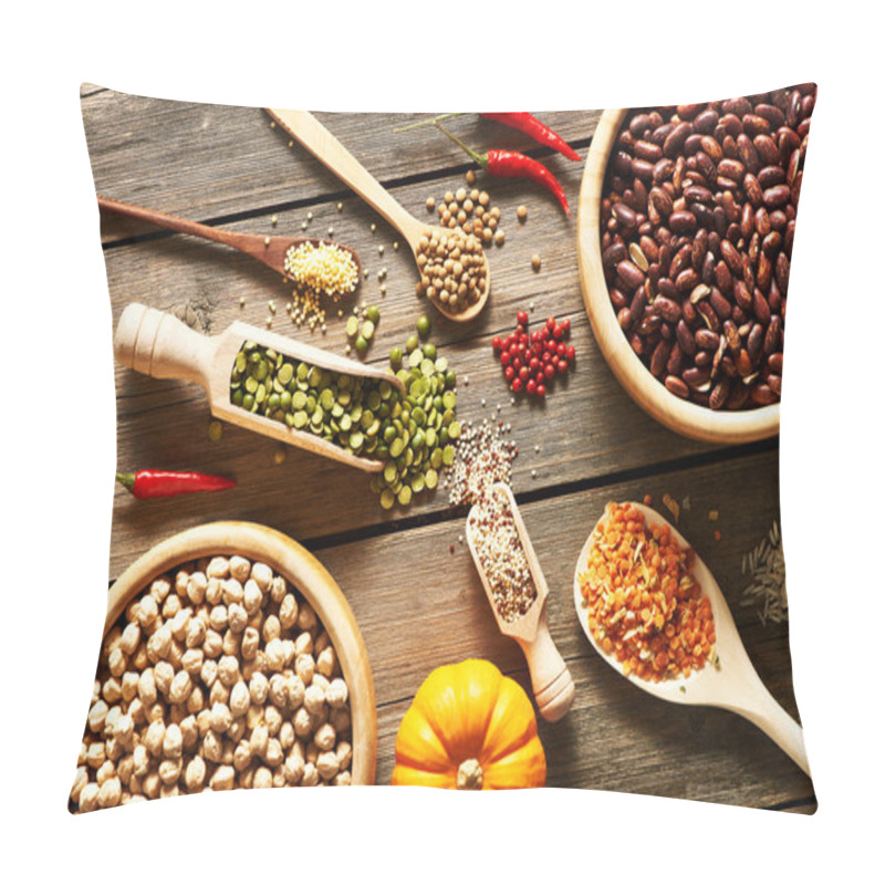 Personality  Bowls And Spoons Of Various Legumes Pillow Covers