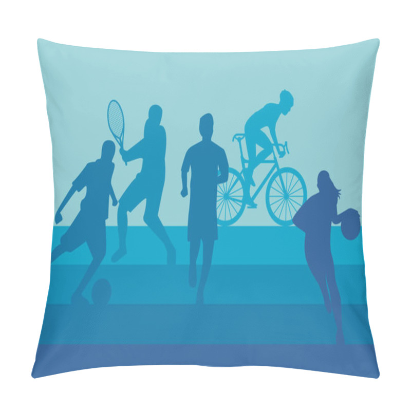 Personality  Group Of Athletic People Practicing Sports Silhouettes Pillow Covers