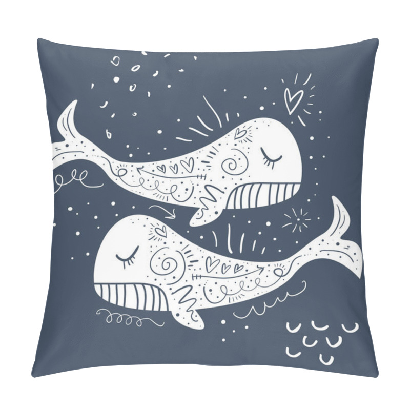 Personality  Vector Little Happy Whales. Scandinavian Style Illustration. Cute Nursery Poster Pillow Covers