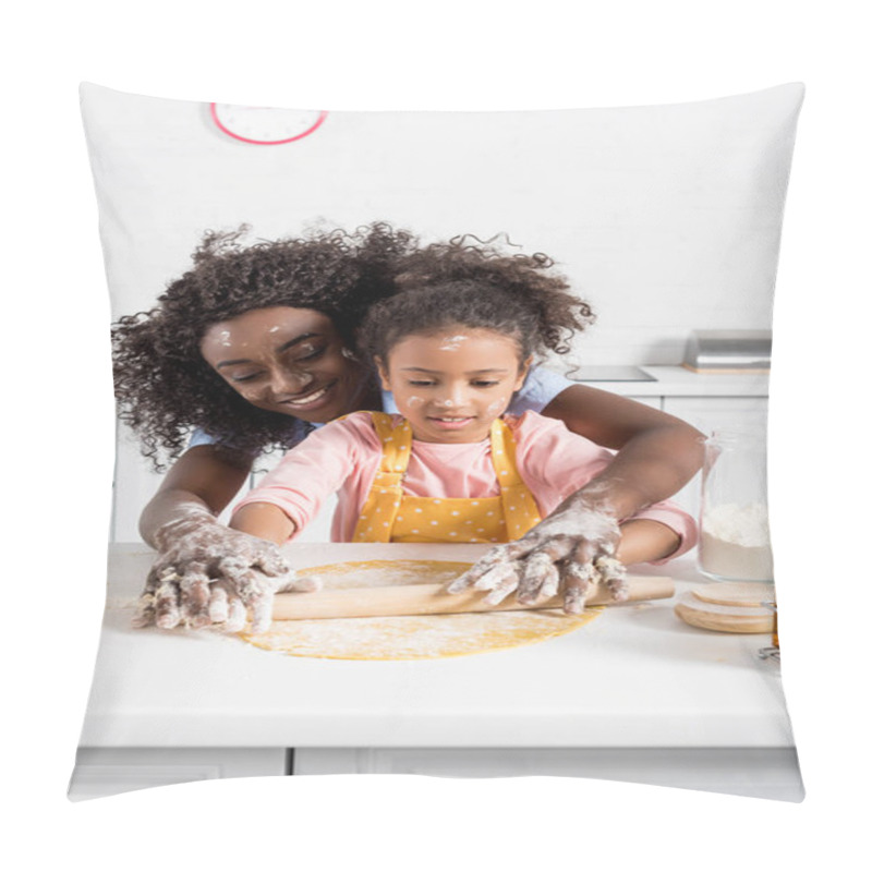 Personality  African American Mother And Daughter Rolling Dough With Pin Together On Kitchen Pillow Covers