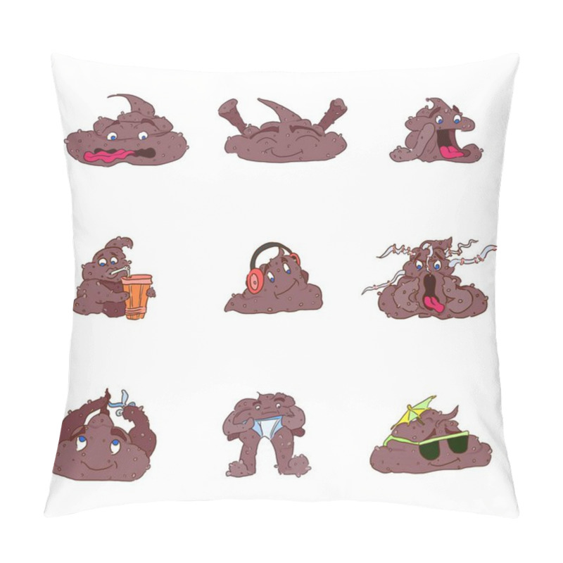 Personality  Selection Of Poop Characters On A White Background Emotions Pillow Covers