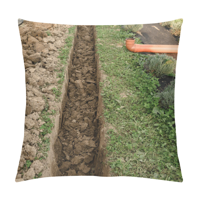 Personality  A Hand Dug Trench In A Field Of Flowers To Drain Groundwater Pillow Covers