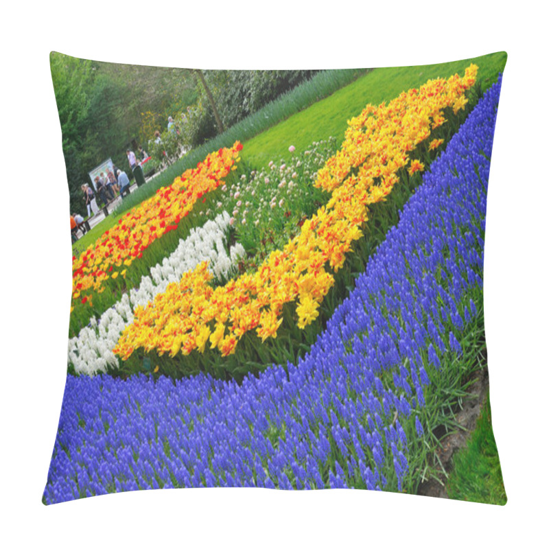 Personality  Red, Orange, Yellow, White And Blue Tulips In Keukenhof Park In Pillow Covers