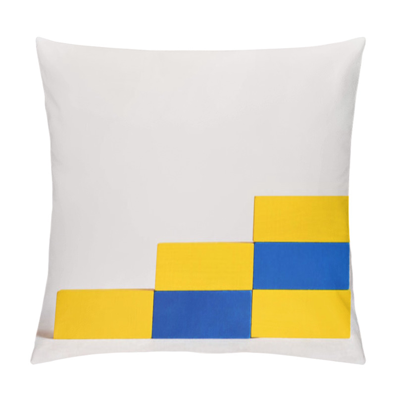 Personality  Stairs Made Of Rectangular Blue And Yellow Blocks On White Background, Ukrainian Concept Pillow Covers