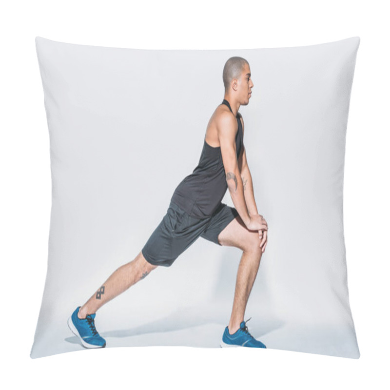 Personality  Side View Of African American Sportsman Stretching Legs Pillow Covers