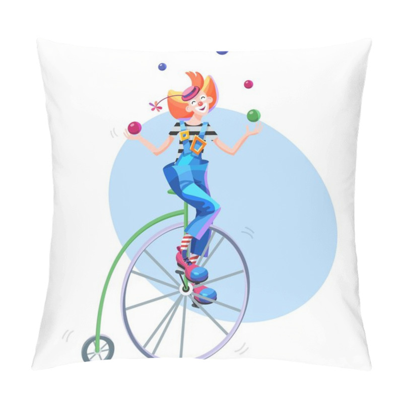 Personality  Clown Juggles Balls On A Retro Bike. Pillow Covers