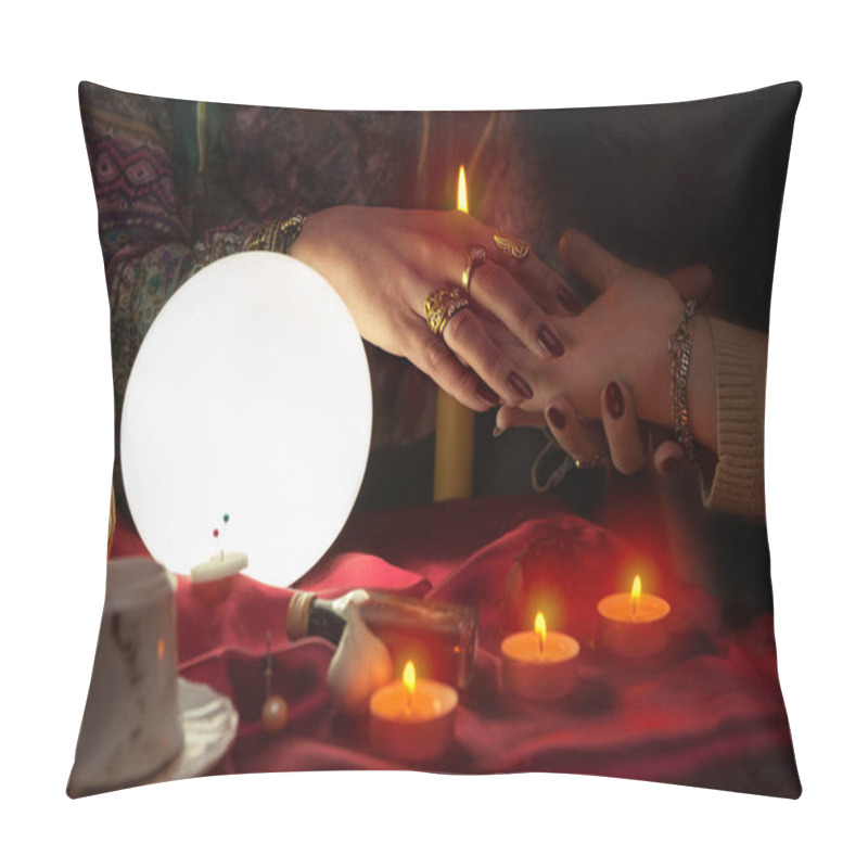 Personality  Fortune Teller Woman Doing Palm Reading Pillow Covers