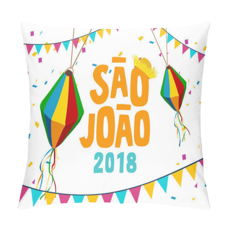 Personality  Greeting Card For Brazilian Traditional Celebration Festa Junina. Portuguese Brazilian Text Saying Fair. Festa De Sao Joao. Festive Typographic Vector Art. Pillow Covers