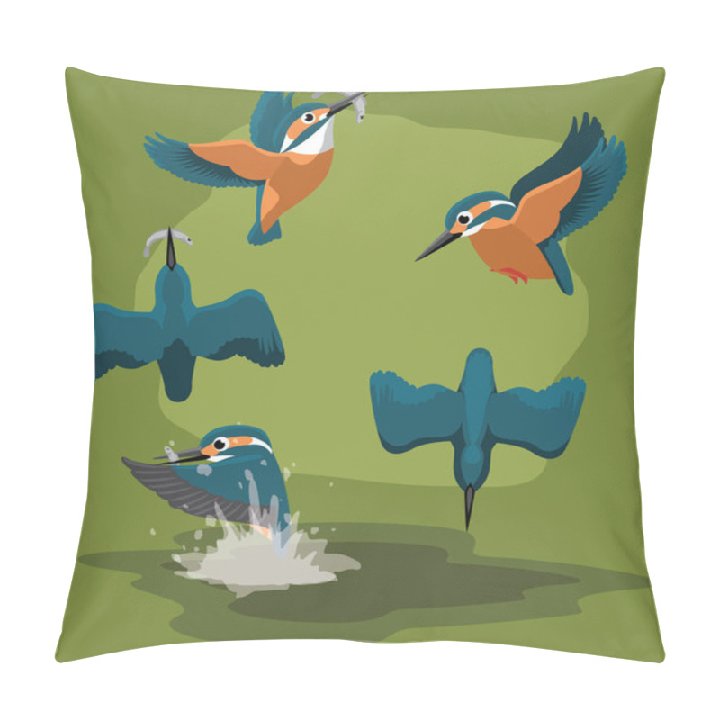 Personality  Kingfisher Catch Fishes Cartoon Vector Animation Sequence Pillow Covers