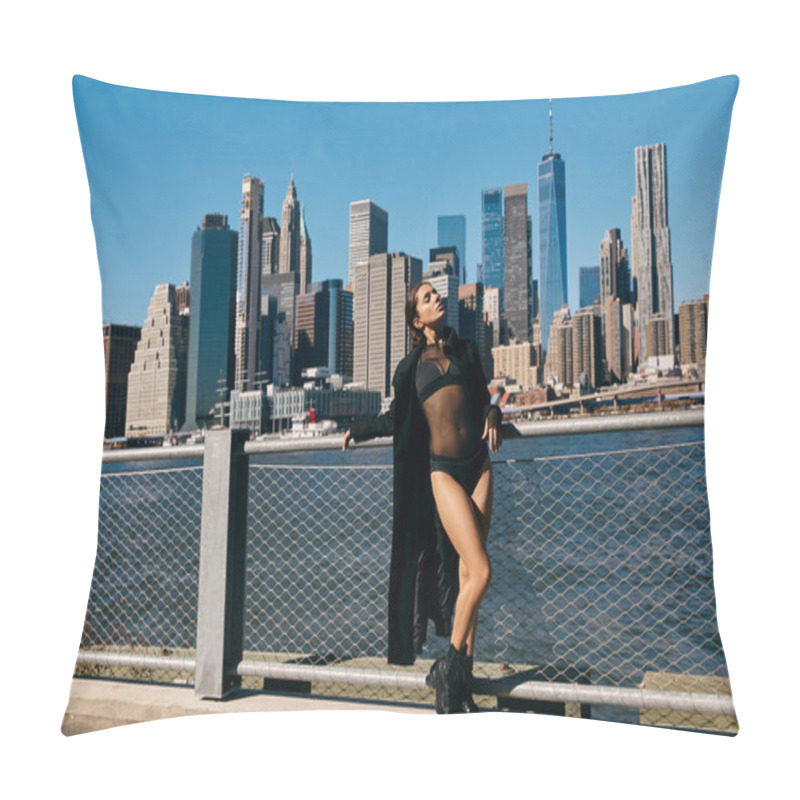 Personality  Young Woman Dances In NYC With Iconic Skyline. Pillow Covers