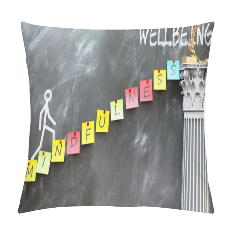 Personality  Mindfulness Leads To Wellbeing - A Metaphor Showing How Mindfulness Makes The Way To Reach Desired Wellbeing. Symbolizes The Importance Of Mindfulness. Pillow Covers