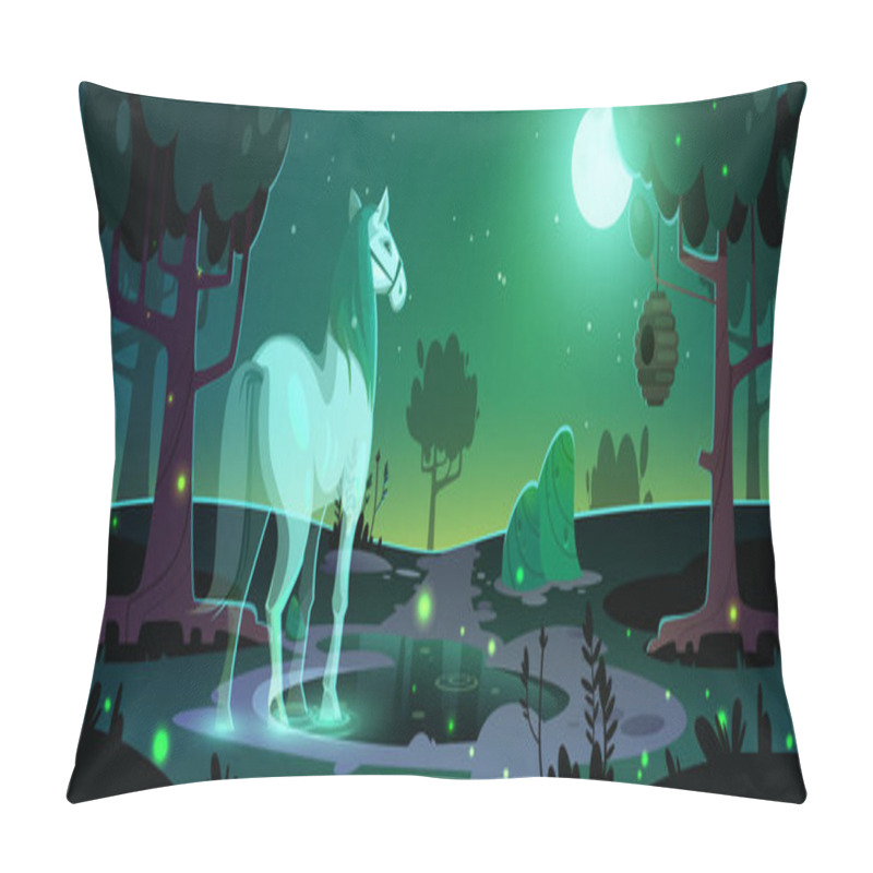 Personality  Banner Of Mystery With Horse Ghost In Forest Pillow Covers