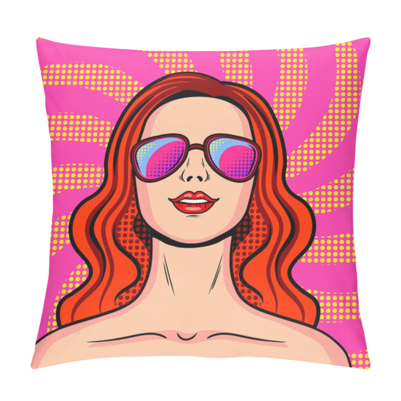 Personality  Young Girl In Pink Glasses Pop Art Vector Pillow Covers