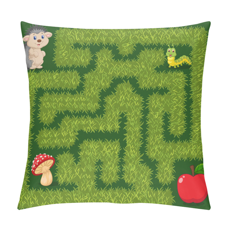 Personality  Help Hedgehog To Find Way To Apple Fruit In The Grass Maze Game Pillow Covers