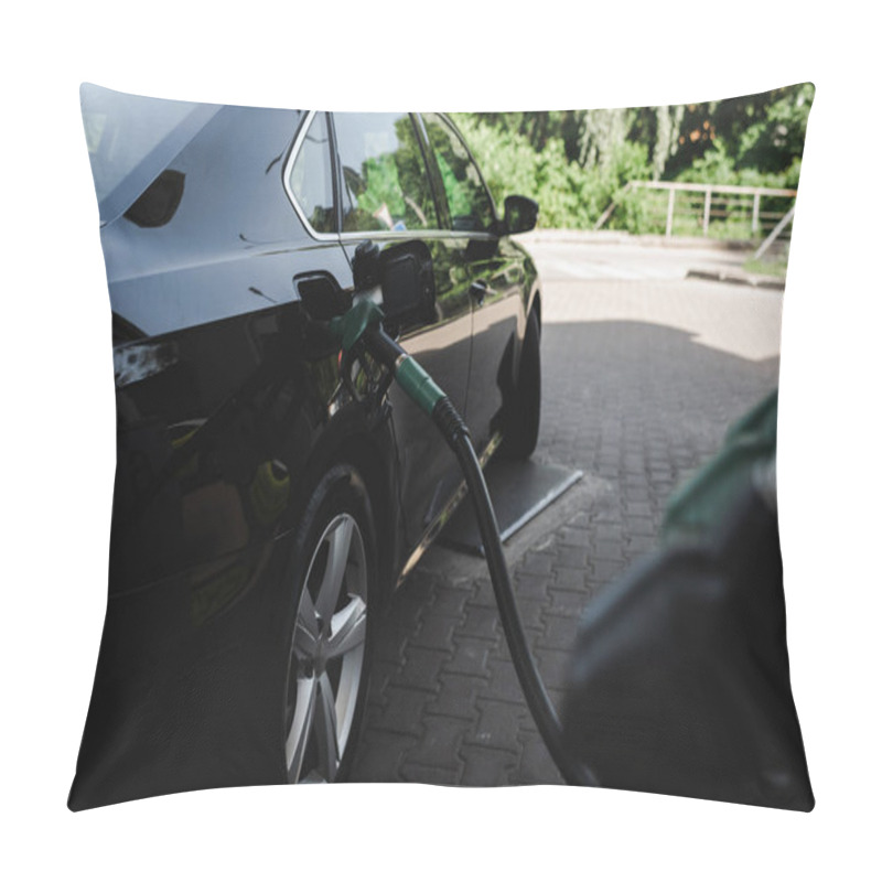 Personality  Selective Focus Of Fueling Nozzle In Open Gas Tank Of Auto On Gas Station  Pillow Covers