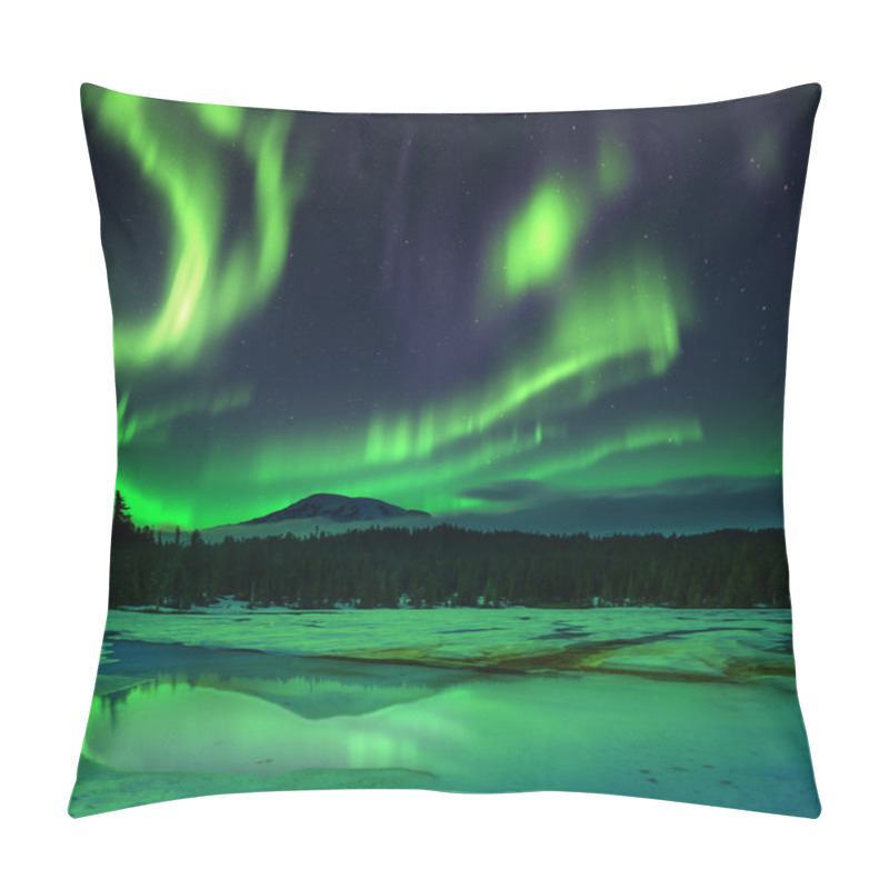 Personality  Aurora Borealis Over Frozen Lake Pillow Covers