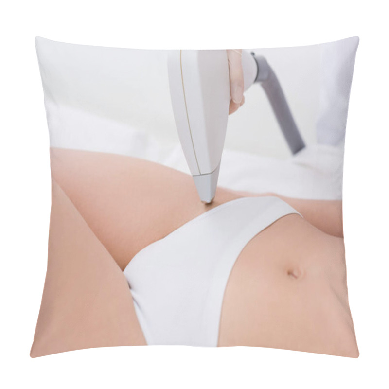 Personality  Cropped Shot Of Woman Receiving Laser Hair Removal Procedure On Thigh In Salon Pillow Covers