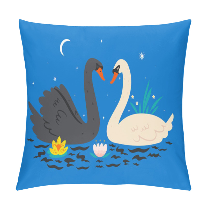 Personality  Postcard With Swans On The Pond. Vector Image Pillow Covers