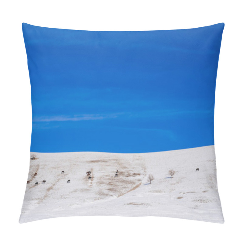 Personality  Winter Landscape With A Herd Of Horses Grazing On Snowy Slopes In Steppes Of Kazakhstan Pillow Covers