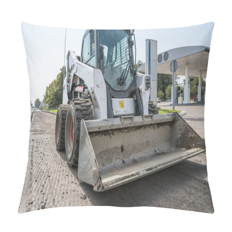 Personality  Asphalt paver machine during road construction and repairing works. A paver finisher, asphalt finisher or paving machine placing a layer of asphalt. Repaving. pillow covers