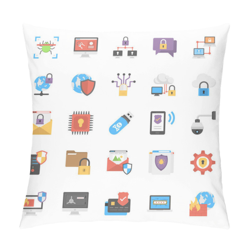 Personality   Online System Protection Flat Icons Design Pillow Covers