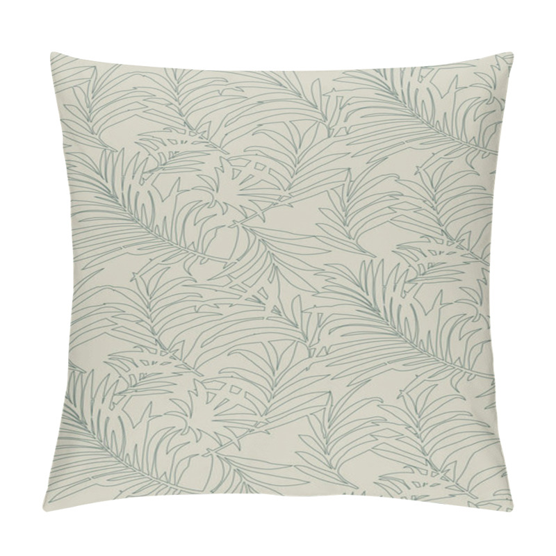 Personality  Grey Lines Pattern Of Tropical Leaves Pattern Style On Light Brown Background, Flat Line Vector And Illustration. Pillow Covers