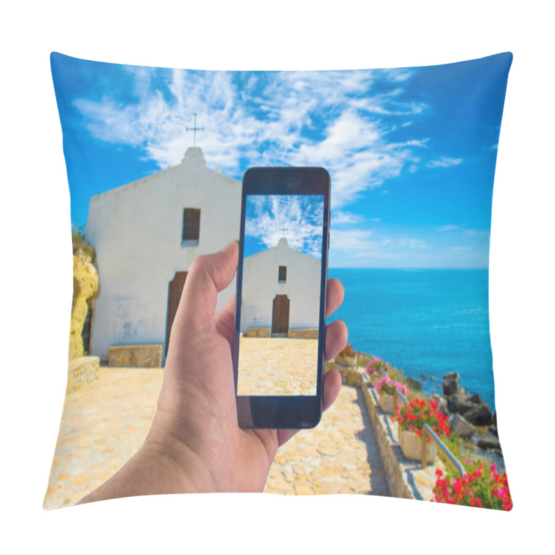 Personality  Hand With Smartphone Taking Pictures In A Sunny Day Pillow Covers