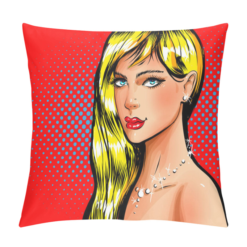 Personality  Vector Pop Art Beautiful Blonde Pin-up Girl Portrait Pillow Covers